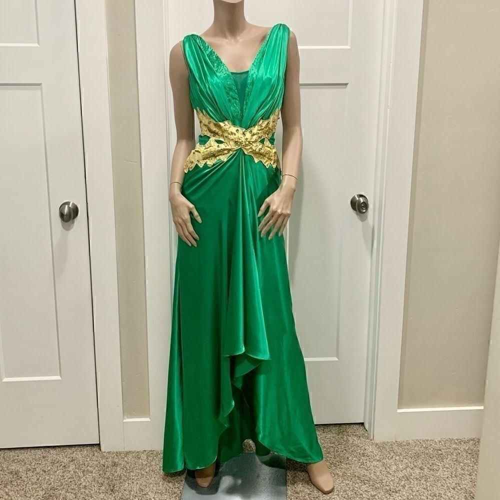 New Shiny Satin Sequins and Beads Gown